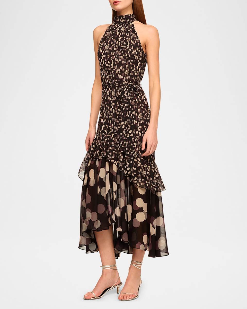 Eliana Polka Dot Halter Midi Dress